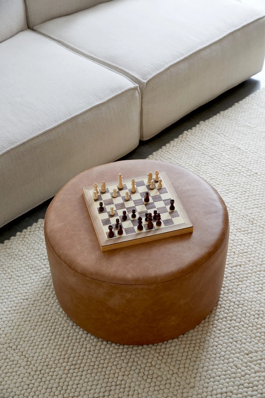 Faux Leather Ottoman - Large - Tan - Image 4