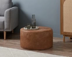 Faux Leather Ottoman - Large - Tan