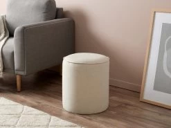 Linen Look Ottoman - Small - Natural