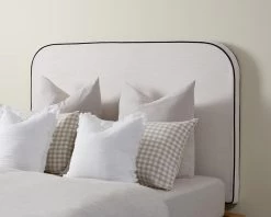 Linen Look Piped Queen Bedhead - Natural