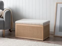 Rattan And Linen Look Storage Box - Natural