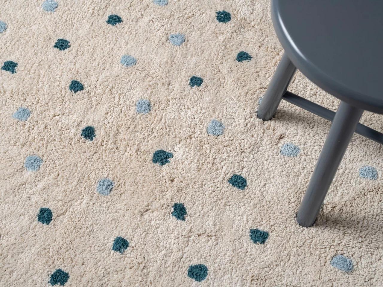Addy Round Spot Rug - Cream/Blue - Image 2