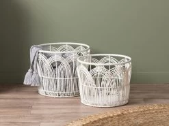 Andrea Rattan Look Basket - Set Of 2 - White - CLEARANCE