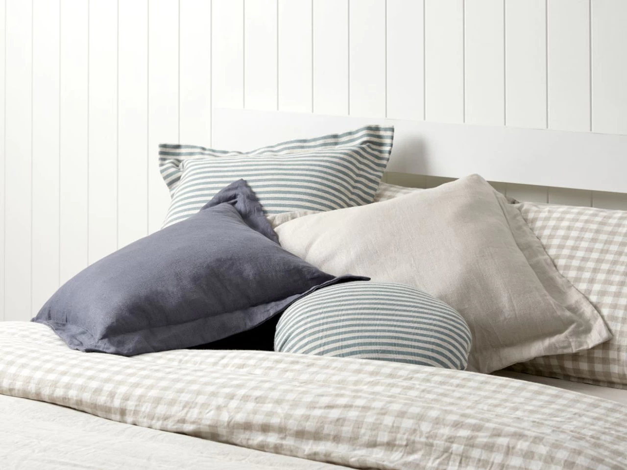 Ari Linen Blend Thin Stripe Cushion - Seafoam Blue - Image 3