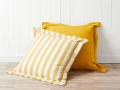 Eva Linen Blend Thick Stripe Cushion - Marigold
