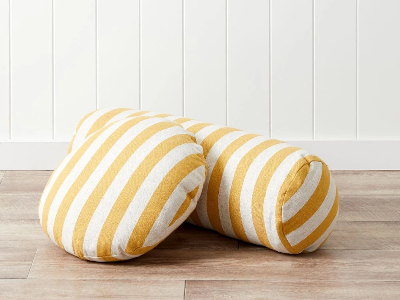 Eva Linen Blend Thick Stripe Round Cushion - Marigold - CLEARANCE