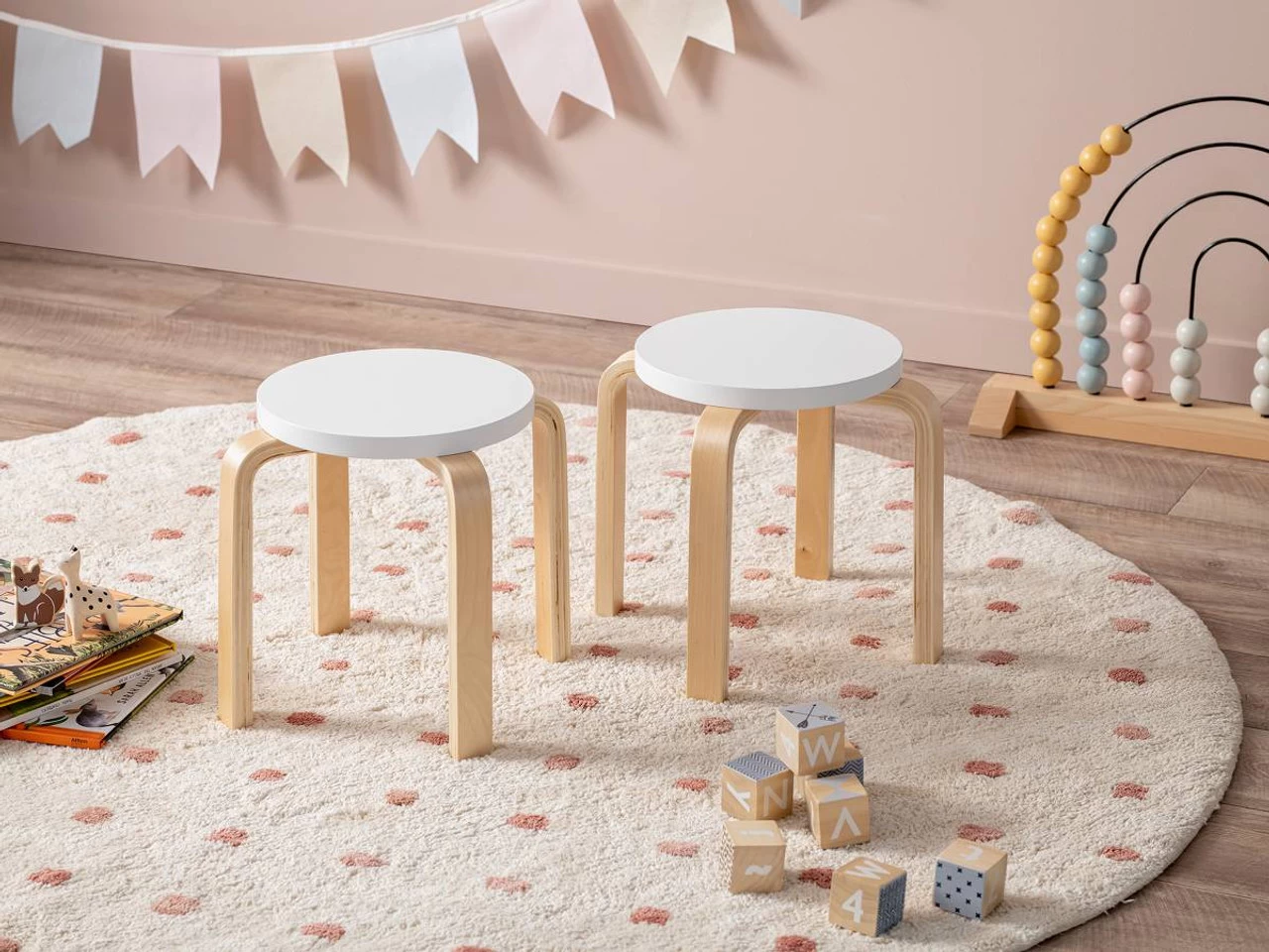 Hudson Kids Stool - Set Of 2 - White/Natural