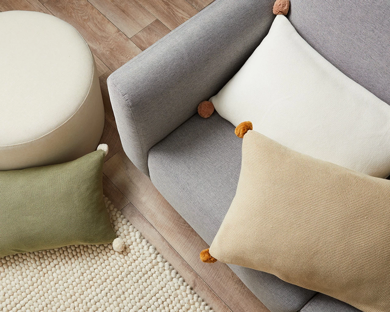 Priya Pompom Knit Cushion - Ivory/Pink - CLEARANCE - Image 5