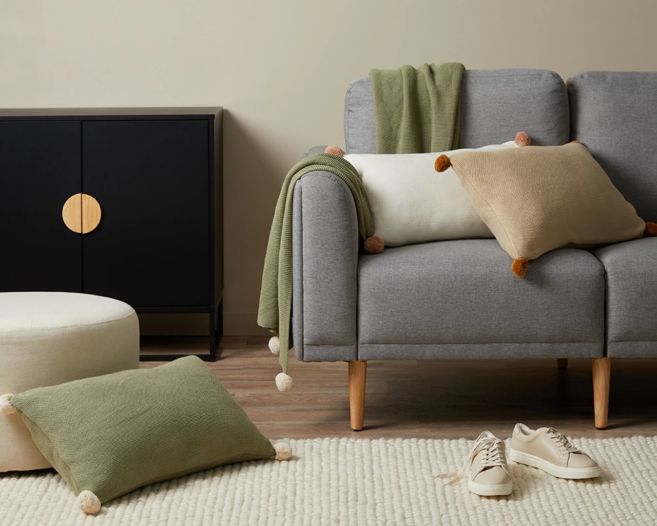 Priya Pompom Knit Cushion - Ivory/Pink - CLEARANCE - Image 4