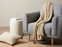 Priya Pompom Knit Throw - Oatmeal/Mustard - CLEARANCE