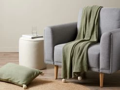 Priya Pompom Knit Throw - Sage/Cream - CLEARANCE