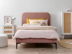 Luka Velvet Single Bed - Blush Pink