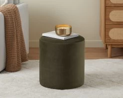 Velvet Ottoman - Small - Olive Green