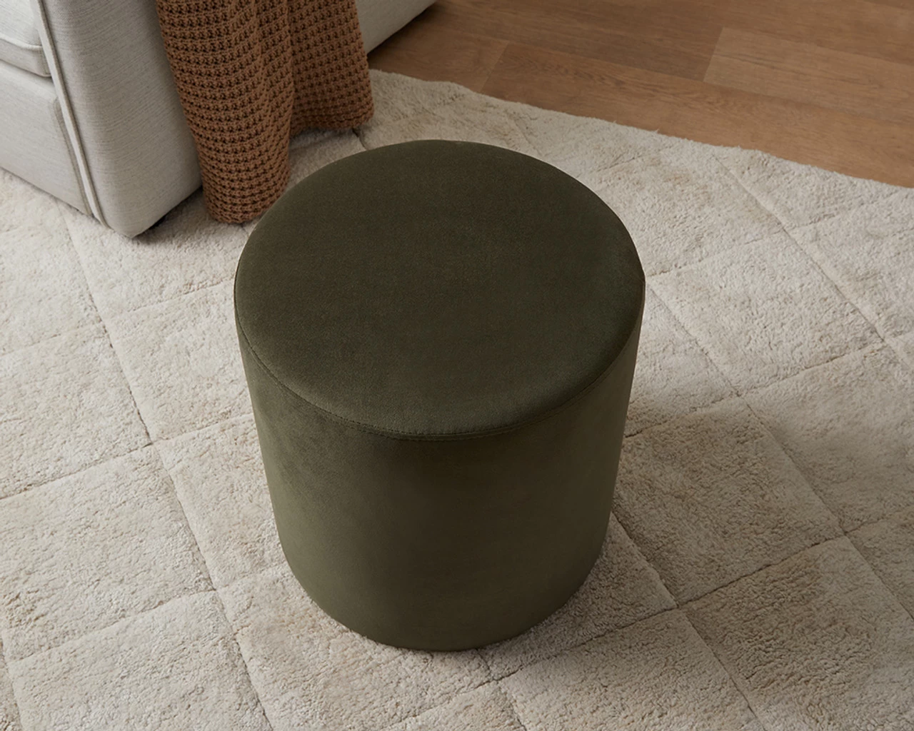 Velvet Ottoman - Small - Olive Green - Image 3