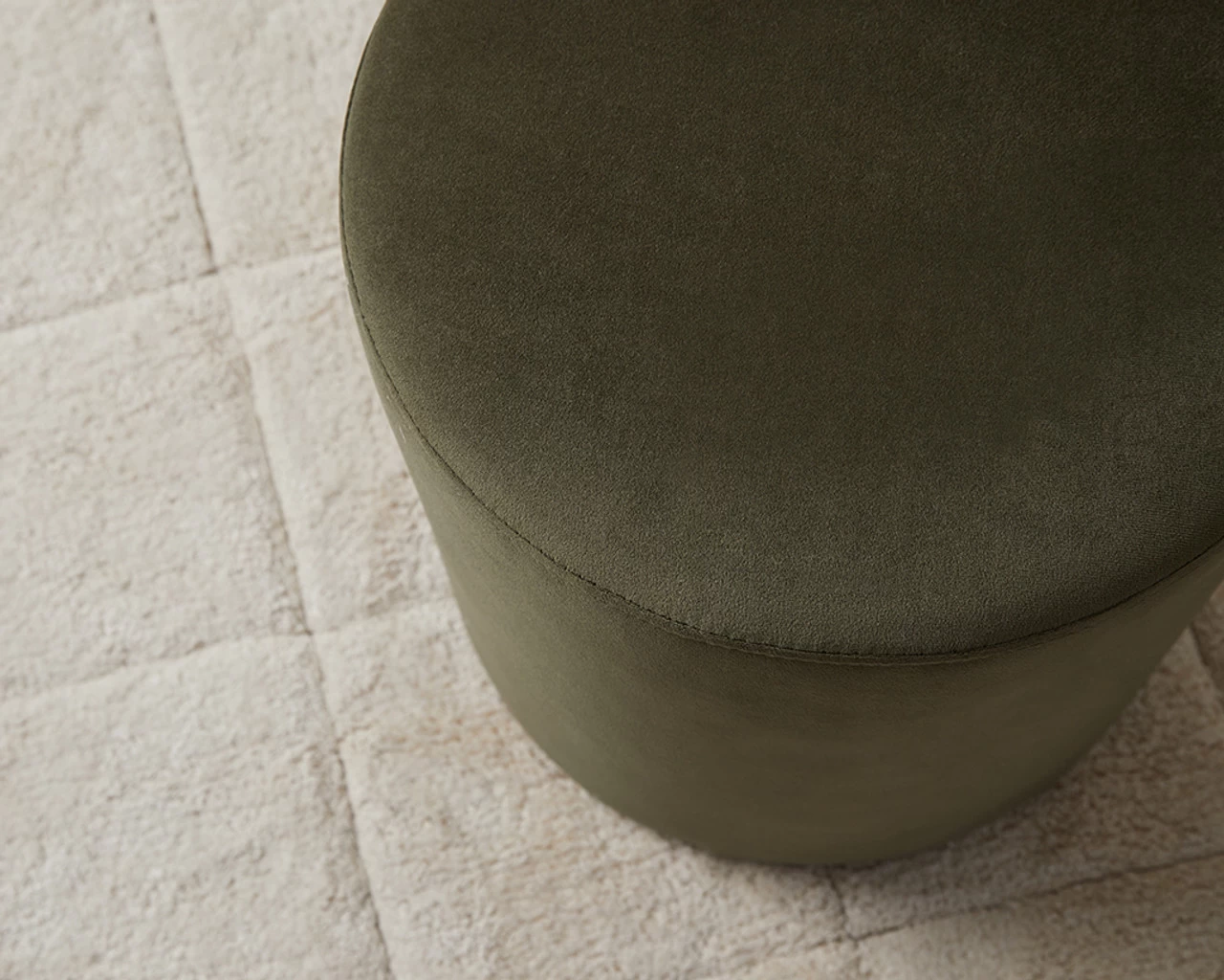 Velvet Ottoman - Small - Olive Green - Image 5